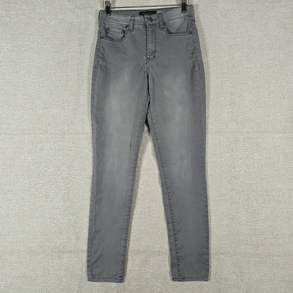 Aeropostale Womens High Waisted Jegging Grey Skinny Denim Jeans Size 4 Regular